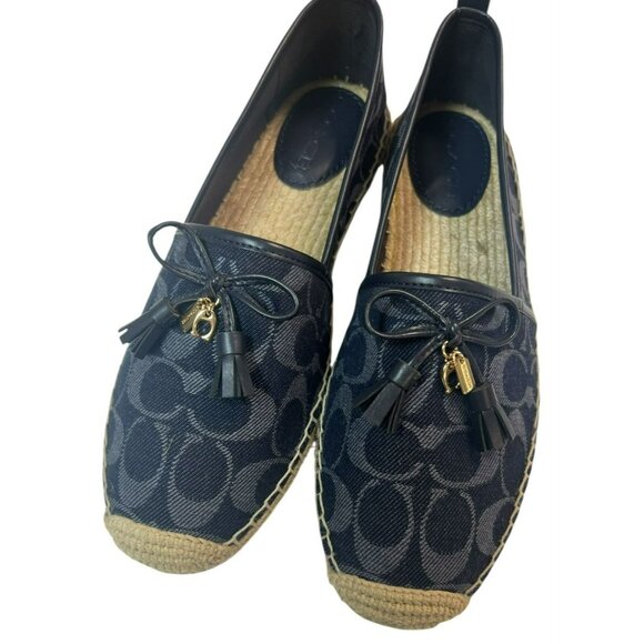 COACH Denim Carson Signature Espadrille Blue Flats Size 9.5 NIB - Picture 2 of 8